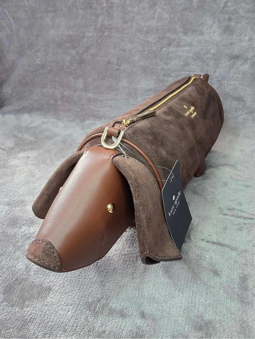 kate spade Brown Suede Dachshund Novelty Crossbody Bag
